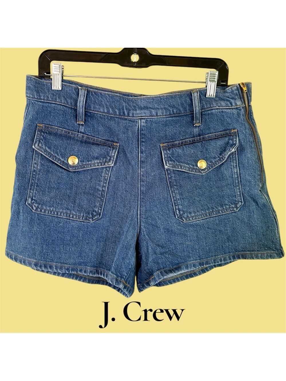 J. Crew Sailor Denim Shorts Size 29 Gold Crest Buttons Side Zip Nautical. EUC!